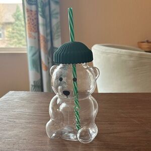 Viral “Starbucks” Bear Shaped Clear Cup with Green Straw